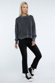 Women's Oversized Cropped Sweater with Side Slits