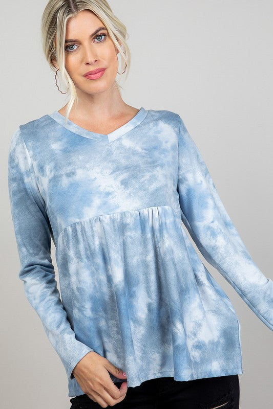 Plus Size Casual Tie Dye Babydoll Top