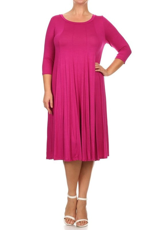 Women's Relaxed 3/4 Sleeve Solid Midi Dress