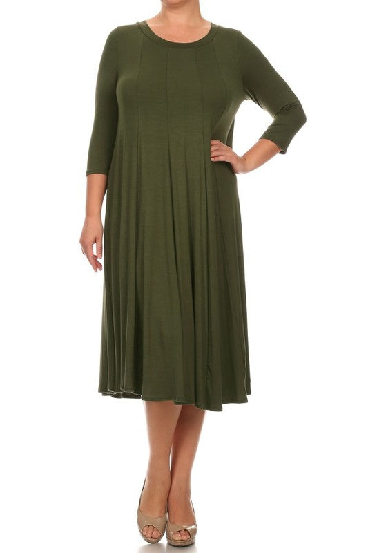 Women's Relaxed 3/4 Sleeve Solid Midi Dress