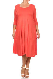 Women's Relaxed 3/4 Sleeve Solid Midi Dress