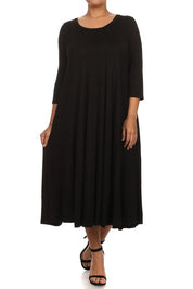 Women's Relaxed 3/4 Sleeve Solid Midi Dress