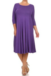 Women's Relaxed 3/4 Sleeve Solid Midi Dress