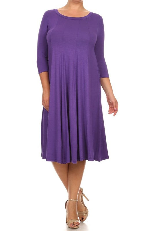 Women's Relaxed 3/4 Sleeve Solid Midi Dress