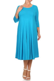 Women's Relaxed 3/4 Sleeve Solid Midi Dress