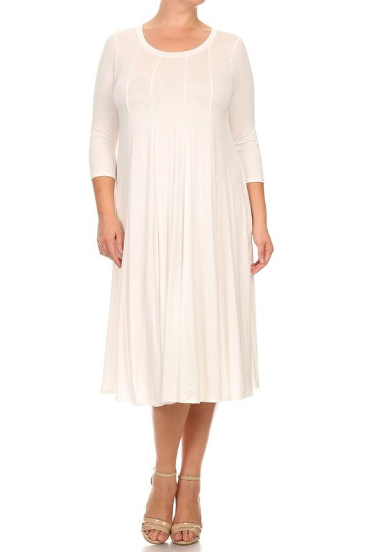 Women's Relaxed 3/4 Sleeve Solid Midi Dress