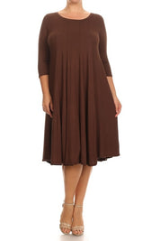 Women's Relaxed 3/4 Sleeve Solid Midi Dress