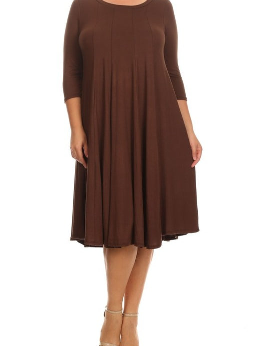 4 Sleeve Solid Midi Dress