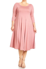 Women's Relaxed 3/4 Sleeve Solid Midi Dress