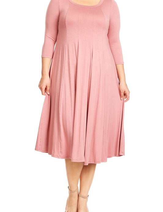 4 Sleeve Solid Midi Dress