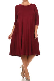 Women's Relaxed 3/4 Sleeve Solid Midi Dress