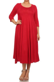 Women's Relaxed 3/4 Sleeve Solid Midi Dress