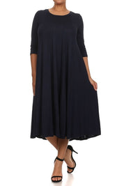 Women's Relaxed 3/4 Sleeve Solid Midi Dress