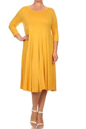 Women's Relaxed 3/4 Sleeve Solid Midi Dress