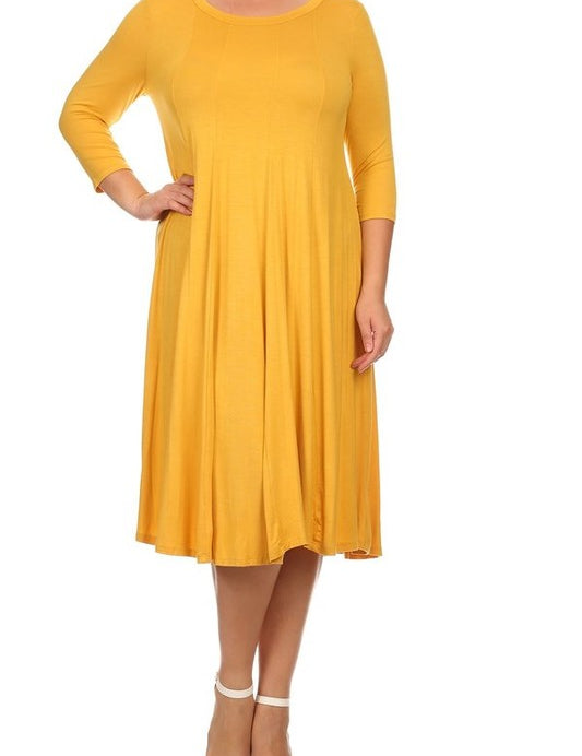 4 Sleeve Solid Midi Dress