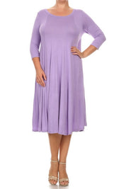 Women's Relaxed 3/4 Sleeve Solid Midi Dress