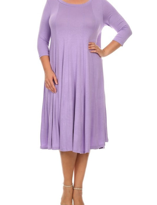 4 Sleeve Solid Midi Dress