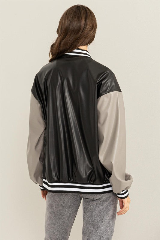 Women's Colorblock Loose Fit Baseball Jacket