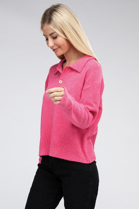 Women's Relaxed Collared Button Front Sweater