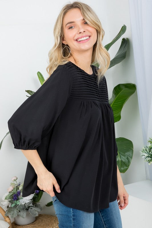 Women's Casual Solid Pintuck Tunic Blouses