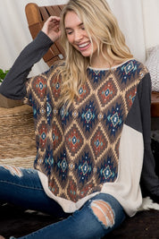 Plus Size Oversized Aztec Print Cozy Top