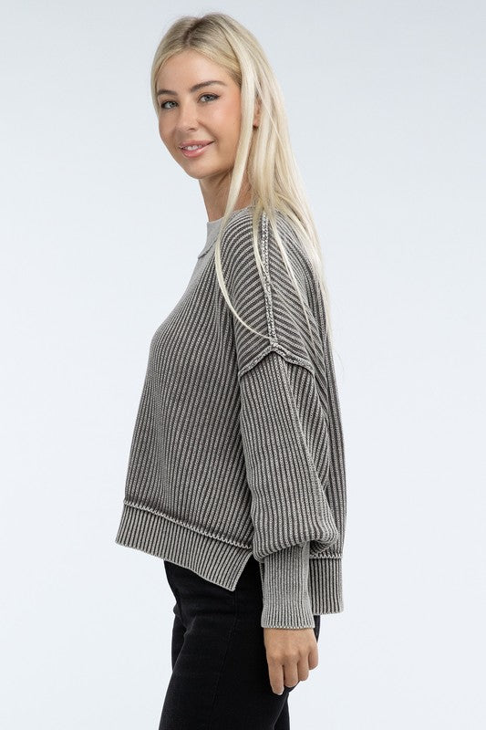 Women's Oversized Cropped Sweater with Side Slits