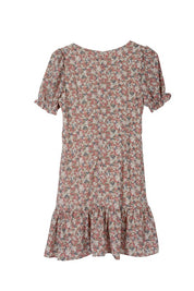 Girls Floral Print Puff Sleeve Mini Dress