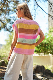 Women's Casual Crochet Multi Striped Sweater Vest