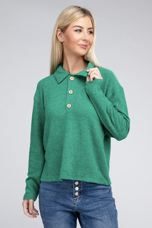 Women's Relaxed Collared Button Front Sweater