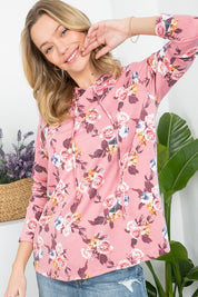 Women's Floral Print Hoodie Sweatshirt Top