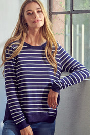 Women's Relaxed Fit Stripe and Solid Mix Top