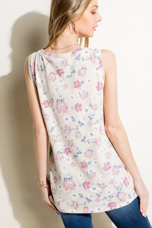 Women's Floral Print Sleeveless Tunic Top