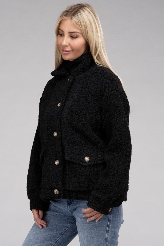 Women's Relaxed Fit Cozy Sherpa Button-Front Jacket