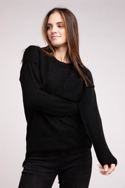 Women's Casual Melange Hi-Low Hem Round Neck Sweater