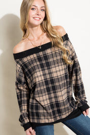 Women's Plaid Off Shoulder Top