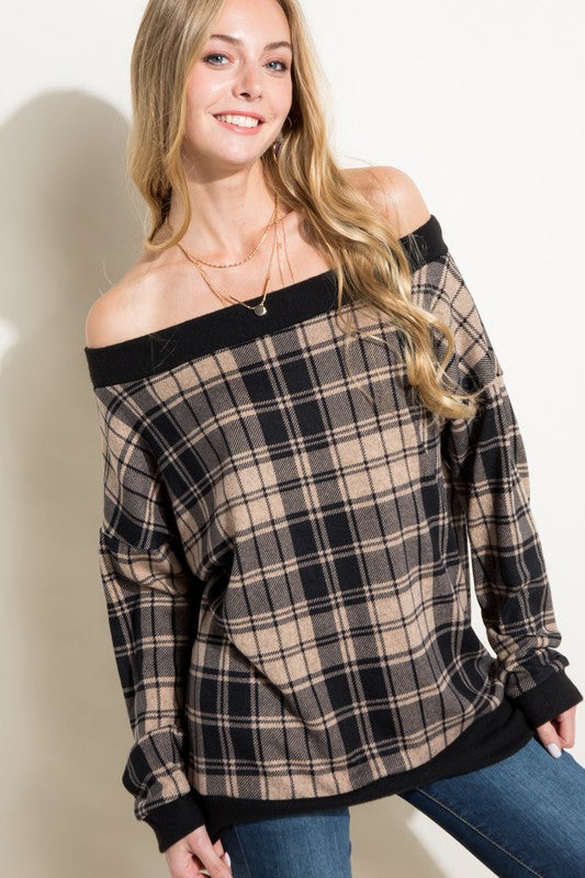 Women's Plaid Off Shoulder Top