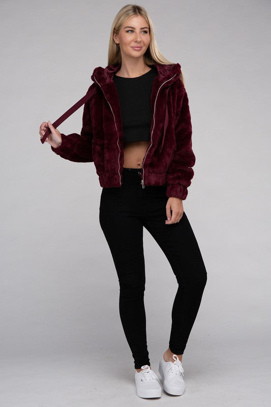 Women's Cozy Fluffy Zip-Up Teddy Hoodie