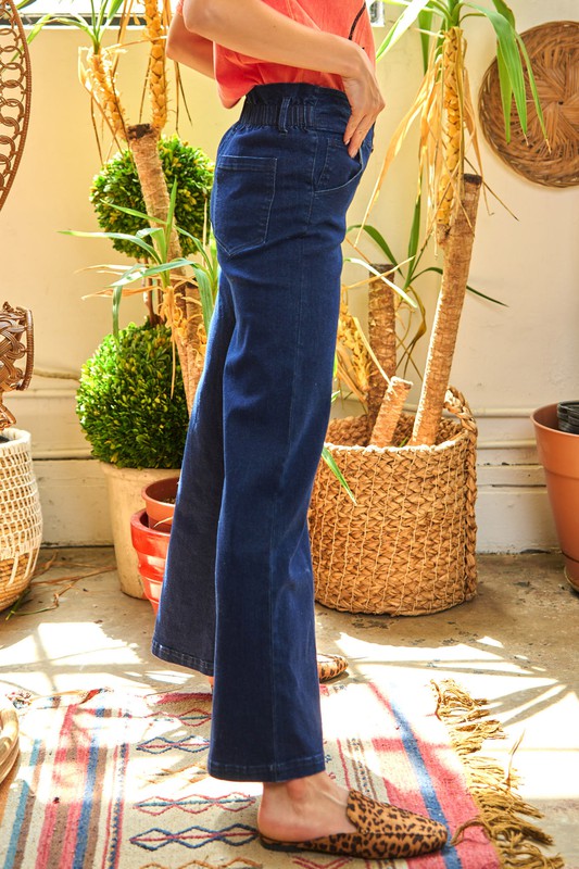 Women's High Waisted Button Wide Leg Jeans