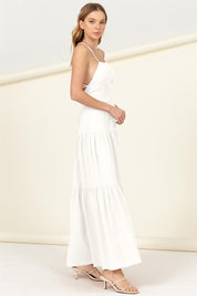 Women's Boho Tiered Maxi Dress with Lace-Up Back