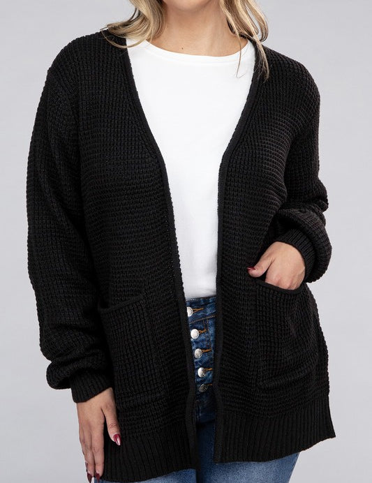 Plus Size Oversized Waffle Open Cardigan Sweater