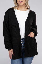 Plus Size Oversized Waffle Open Cardigan Sweater
