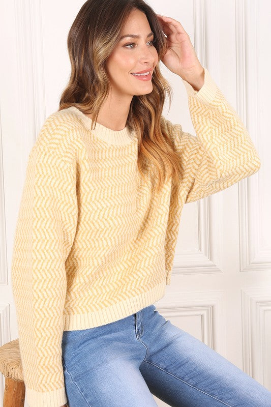 Women's Casual Herringbone Pattern Crew Neck Sweater