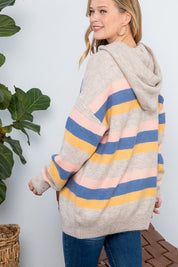 Women's Oversized Multi Stripe Pullover Hoodie Sweater