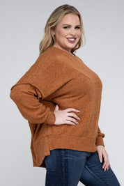 Plus Size Oversized Melange Drop Shoulder Sweater