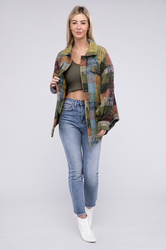 Women's Loose Fit Check Shirt Jacket