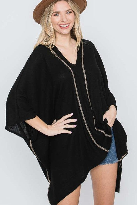 Women's Oversized V-Neck Poncho Top