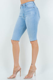 Women's High Rise Light Wash Denim Bermuda Shorts