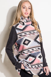 Women's Aztec Mixed Turtle Neck Top