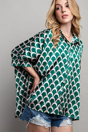 Women's Geometric Print Oversized Button Down Shirt