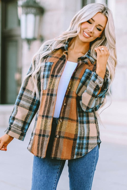 Women's Long Sleeve Plaid Button-Up Shirt with Pockets